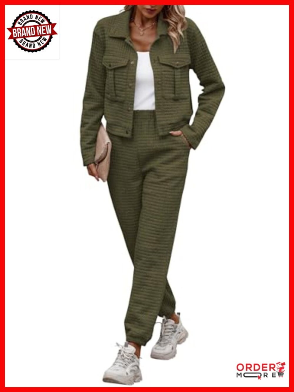 Two Piece Lounge Set Long Sleeve Button Shacket & Jogger Pants Tracksuit